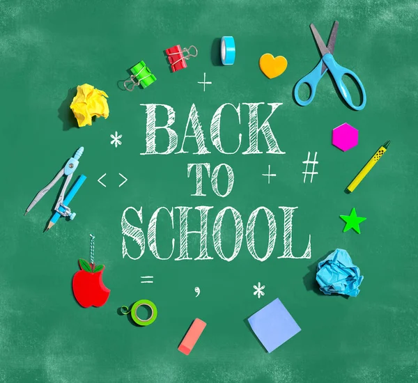 Back School Theme School Supplies Chalkboard Flat Lay — Foto Stock