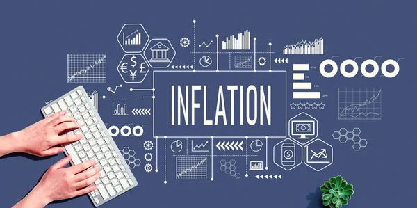 Inflation Theme Person Using Computer Keyboard — Fotografia de Stock