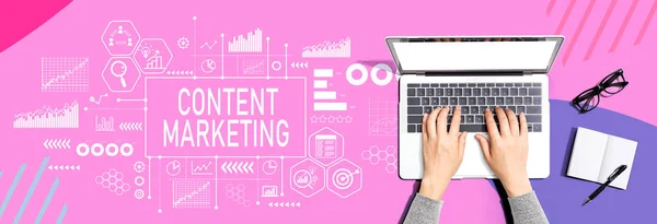 Content Marketing Theme Person Using Laptop Computer — 스톡 사진