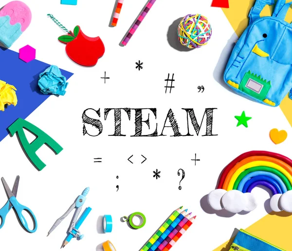 Steam Theme School Supplies Overhead View Flat Lay — Stockfoto
