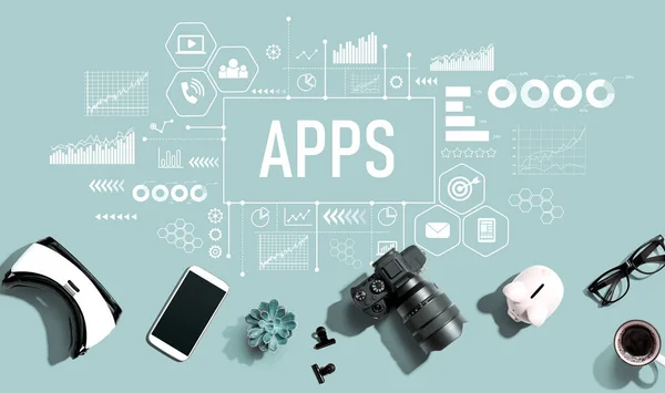 Apps Thema Met Elektronische Gadgets Kantoorbenodigdheden Platte Lay — Stockfoto