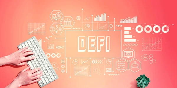 Defi Decentralized Finance Theme Person Using Computer Keyboard — Stockfoto