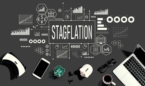Stagflation Theme Electronic Gadgets Office Supplies Flat Lay — Photo