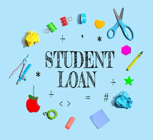 Student Loan theme with school supplies overhead view - flat lay