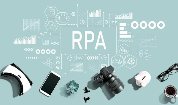Robotic Process Automation Rpa Theme Electronic Gadgets Office Supplies Flat — Stockfoto
