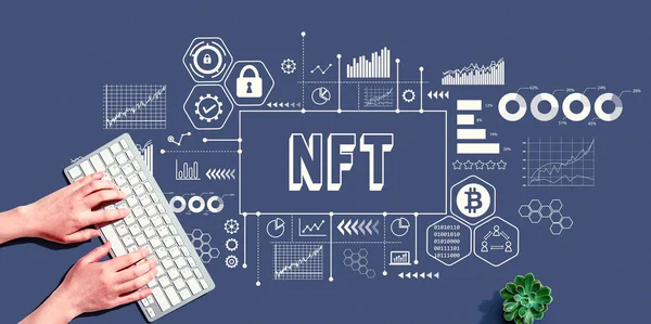 NFT theme with person using a computer keyboard