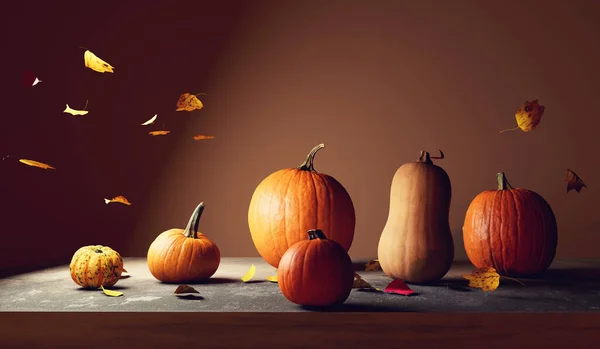 Autumn Pumpkins Harvest Thanksgiving Theme Render — Stok fotoğraf