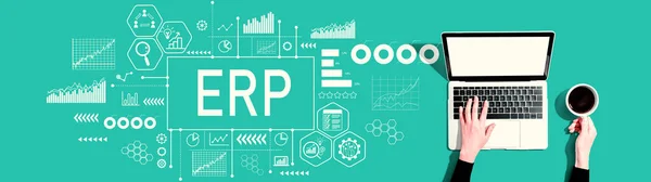 Erp Enterprise Resource Planning Theme Person Using Laptop Computer — Stockfoto