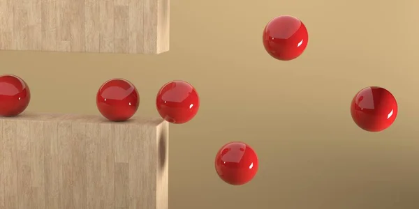Render Abstract Red Balls Falling Spreading — Stockfoto