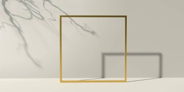 Open golden square picture frame - abstract 3D render illustration