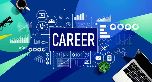 Career Theme Laptop Computer Blue Green Pattern Background — Photo