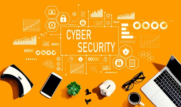Thema Cyber Sicherheit Mit Elektronischen Geräten Und Bürobedarf Flache Verlegung — Stockfoto