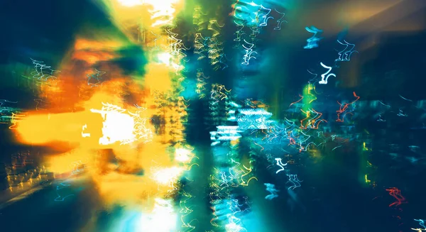 Abstract Wazig Stadsgezicht Neon Stedelijke Verlichting Achtergrond — Stockfoto
