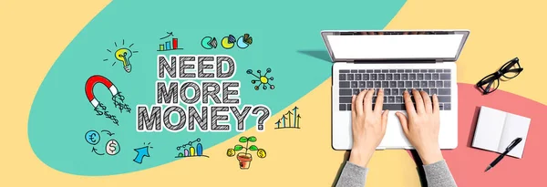 Need More Money Theme Person Using Laptop Computer — 스톡 사진