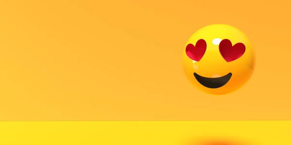 Happy emoticon with red heart eyes - 3D render illustration