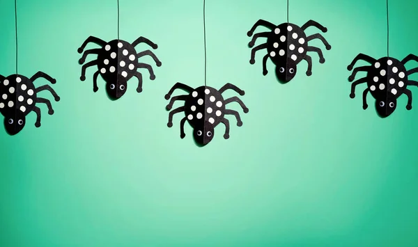 Artesanía Papel Halloween Arañas Negras Planas — Foto de Stock