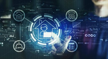 Geceleri dijital ekrana dokunan bir delikanlıyla Uzak Çalışma teması