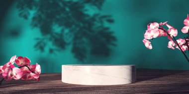 Orchid flowers with a podium - 3D render