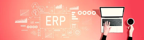Erp Enterprise Resource Planning Theme Person Using Laptop Computer — Stockfoto