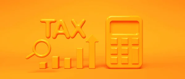 Tax theme with calculator, bar graph and magnifying glass - 3d render