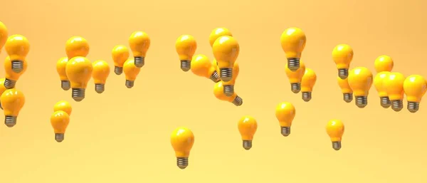 Idea light bulbs floating in the air - 3D render