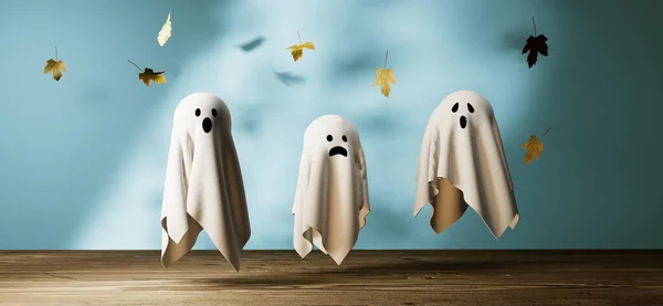 Halloween White Spooky Ghosts Shadow Render — Photo