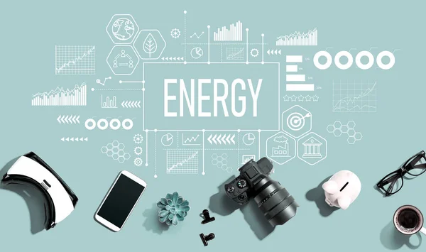 Energie Mit Elektronischen Geräten Und Bürobedarf Flache Verlegung — Stockfoto