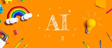 Okul gereçleri teması - düz yatıyordu