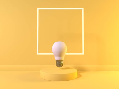 Kare çerçeveli bir podyumda ampul - 3D görüntüleme