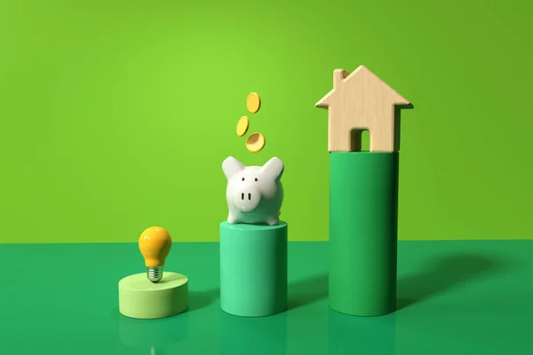 Piggy Bank Real Estate Theme Rendering — 图库照片