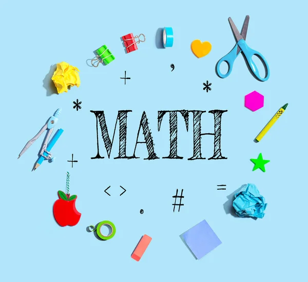 Matematika Téma Iskolai Kellékek Fölött Nézet Lapos Laikus — Stock Fotó