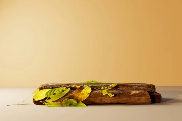 Autumn Leaves Wooden Planks Render — Foto Stock