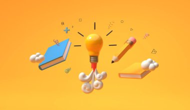 Gökyüzüne roket gibi uçan ampul - Eğitici tema- 3D görüntüleme