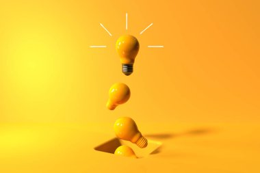 Zeminde bir delik olan eşsiz bir fikir ampulü - 3D render