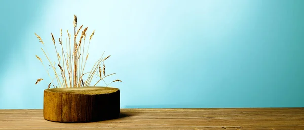 Weizenpflanzen Mit Rundem Holzpodest Render — Stockfoto