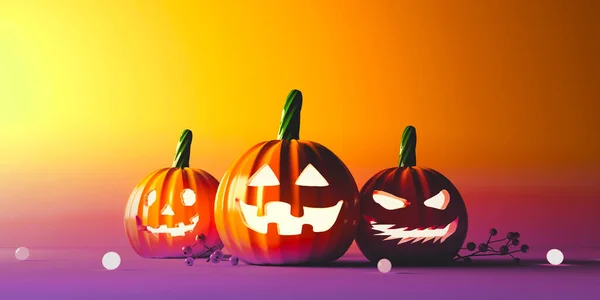 Temat Halloween Duchami Dyni Renderowania — Zdjęcie stockowe