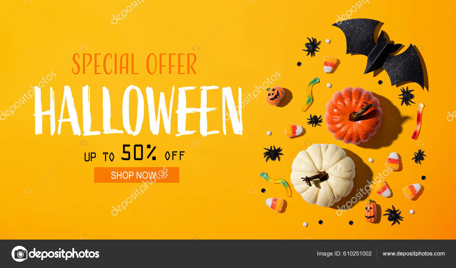 Halloween Sale Banner Halloween Decorations Flat Lay Stock Photo ...