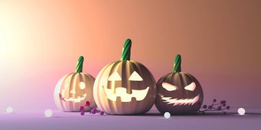 Balkabağı hayaletleriyle Cadılar Bayramı teması - 3 boyutlu canlandırma