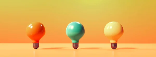 Idea Light Bulbs Flat Lay Render — Stock Photo, Image