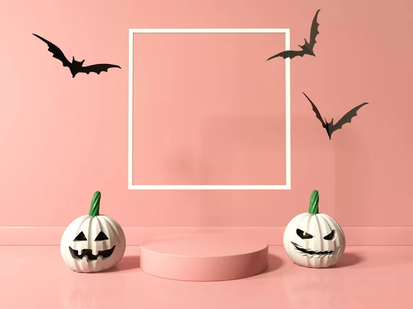 Tema Halloween Con Fantasmi Zucca Pipistrelli Davanti Alla Cornice Quadrata — Foto Stock