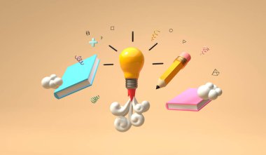 Gökyüzüne roket gibi uçan ampul - Eğitici tema- 3D görüntüleme