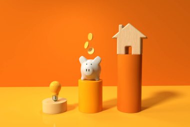 Piggy Bank ve emlak teması - 3D render