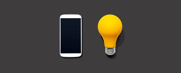 上から黄色の電球でスマートフォン — ストック写真