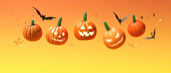 Tema Halloween Con Fantasmas Murciélagos Calabaza Render — Foto de Stock