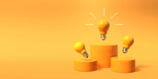 Idea Light Bulbs Podiums Render — Stock Photo, Image