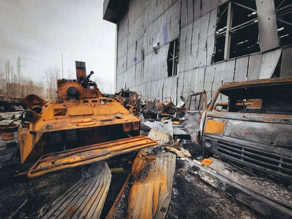 Destroyed Airport City Gostomel Mriya 225 Aircraft Ruslan 124 Aircraft — стоковое фото