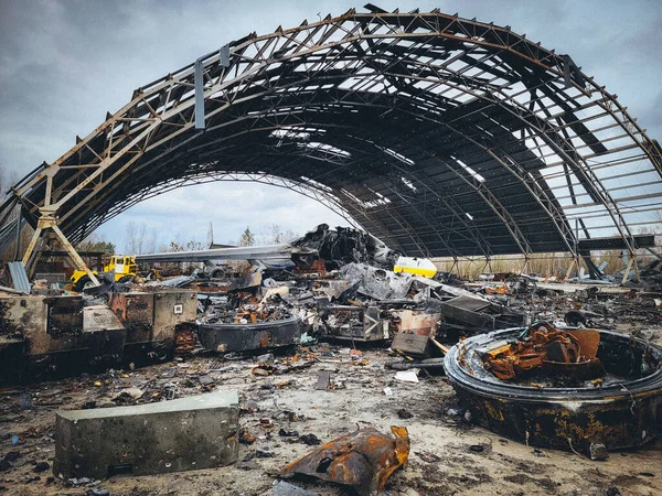 Destroyed Aircraft Mriya 225 City Gostomel Ukraine 2022 — стоковое фото