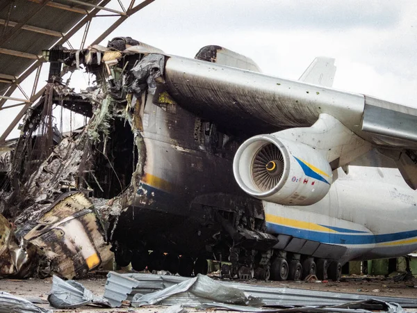 Destroyed Aircraft Mriya 225 City Gostomel Ukraine 2022 — стоковое фото