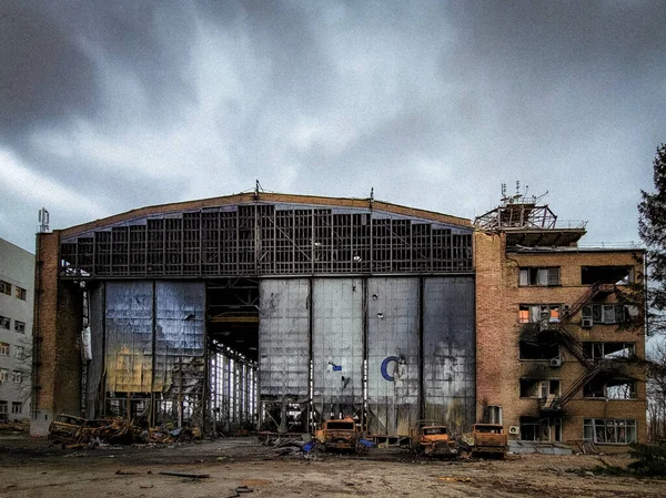 Знищений Аеропорт Місті Гостомель Літаки Мрія 225 Літаки Руслан 124 — стокове фото
