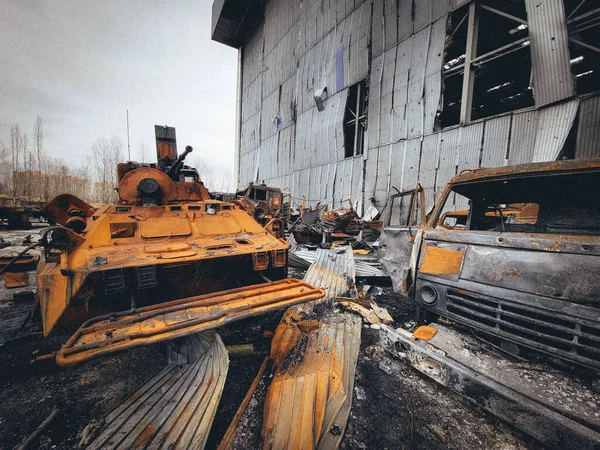 Знищений Аеропорт Місті Гостомель Літаки Мрія 225 Літаки Руслан 124 Стокове Фото